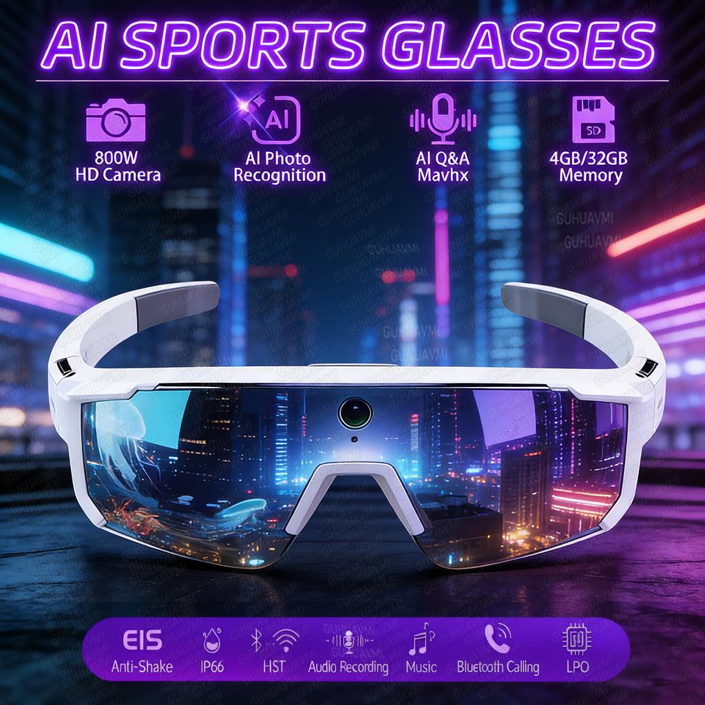 2026 New 32GB Smart Glasses For Men 800W HD Anti-Shake Camera Glasse Video Record Music Anti Glare Cycling IP66 Sunglasses Men