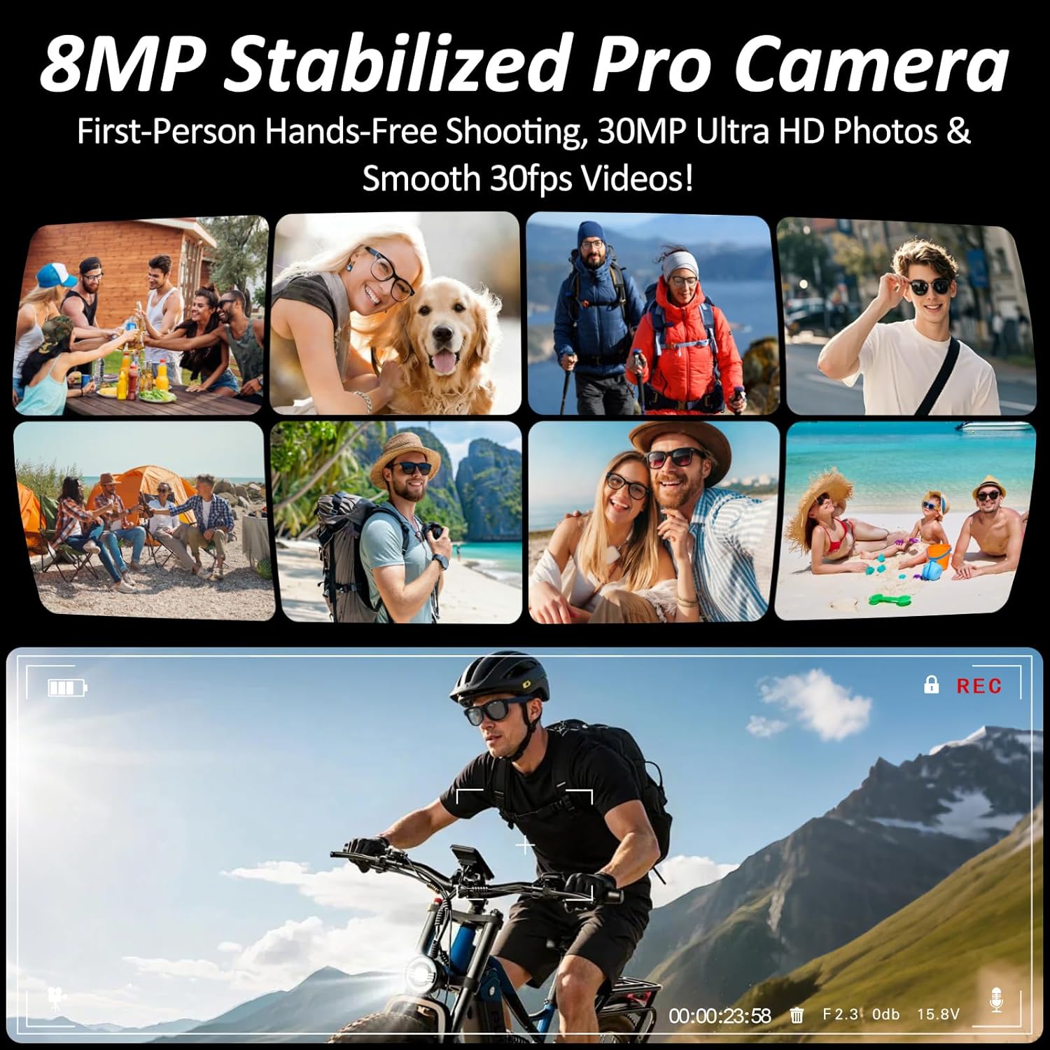 2026 Smart AI Glasses 8MP 4K Lens 4K POV Video Camera 150+Language Translation AI Voice Assistant Open-Ear Bluetooth Glasses Men