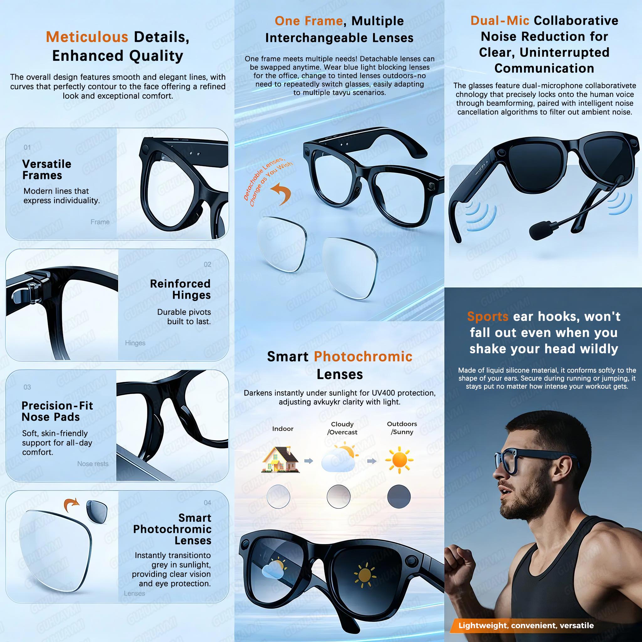 2026 AI Smart Glasses With 8MP Camera AI Voice Contorl Photo Recognition Shooting Video 150+Translation Photochromic Glasses Men