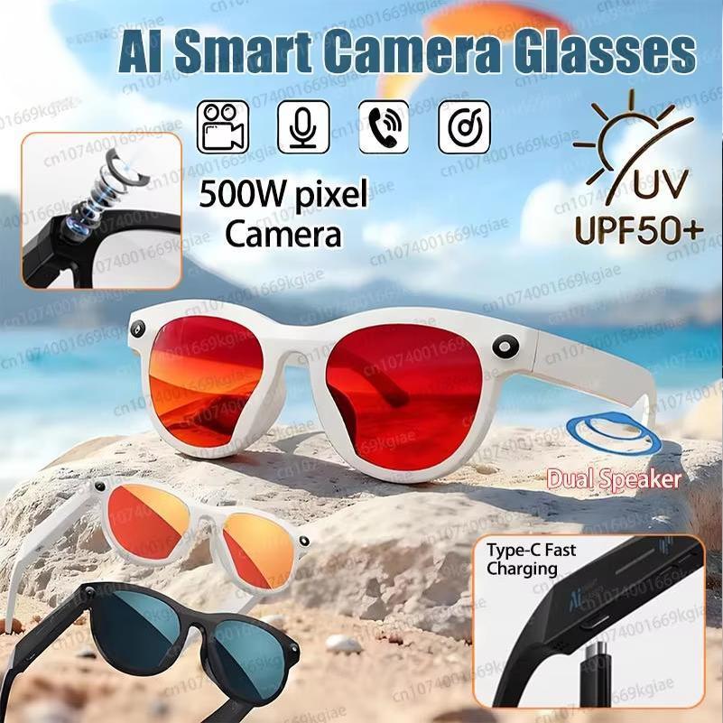 2026 New 500W Pixel Smart Glasses AI Cam Recognition Photography Video Record Bluetooth Call Music Playback Voice Wake Up New