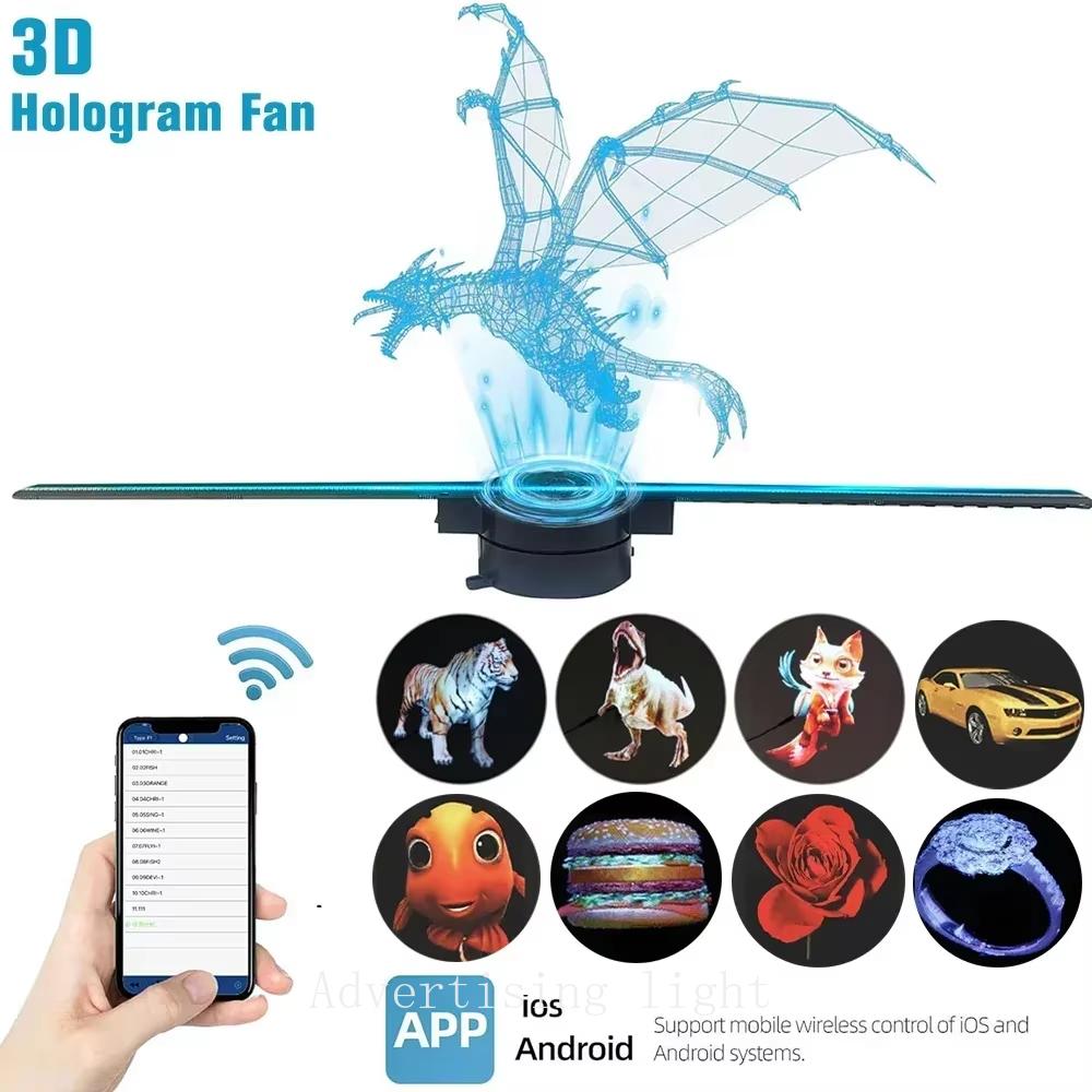 3D Hologram Fan 42CM WiFi 3D Holographic Projector Advertising Display Light HD Holographic Projector for Stores Bars Party Xmas