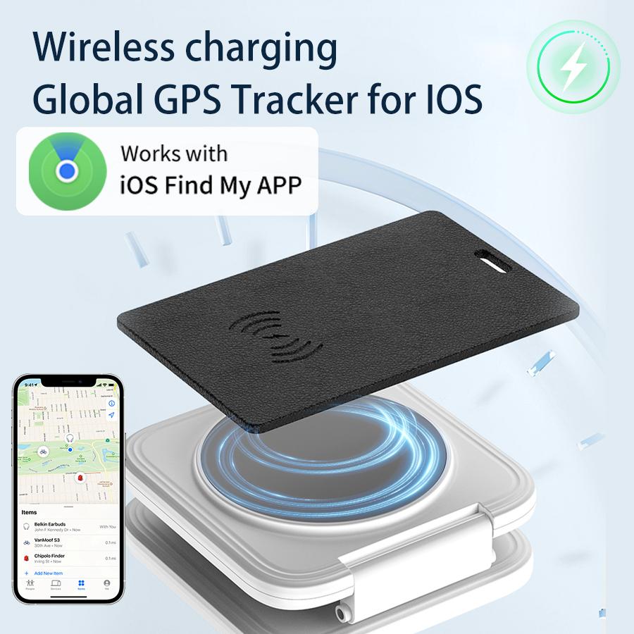 Rechargeable GPS Tracker for iPhone IOS Smart Tag Find My App MFi Bluetooth Anti-loss Card Global Positioner Locator Wallet Key